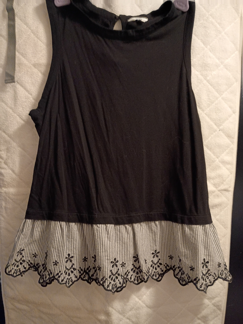 Crown & Ivy Sleeveless Top with Embroidered Striped Hem